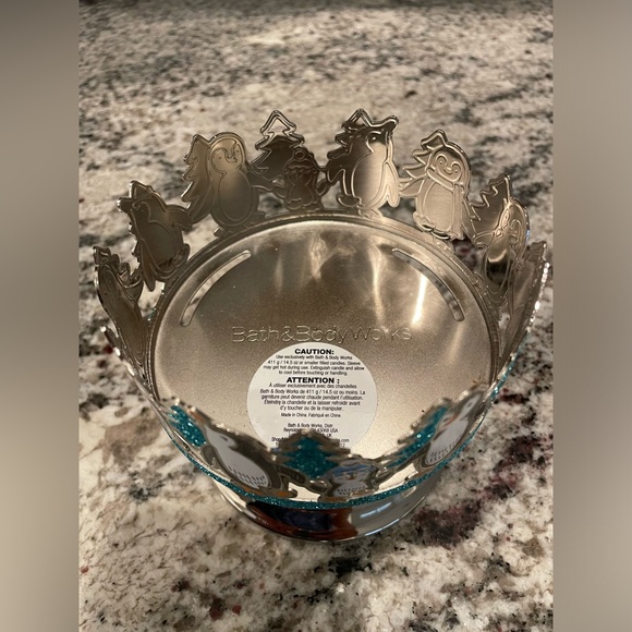 Bath & Body Works Glittery Winter Penguins Candle Pedestal Holder Sleeve - Picture 4 of 5